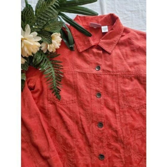 Chicos Lightweight Jacket Shirt Coral Button Down SZ 1 Medium 8 - Picture 1 of 8
